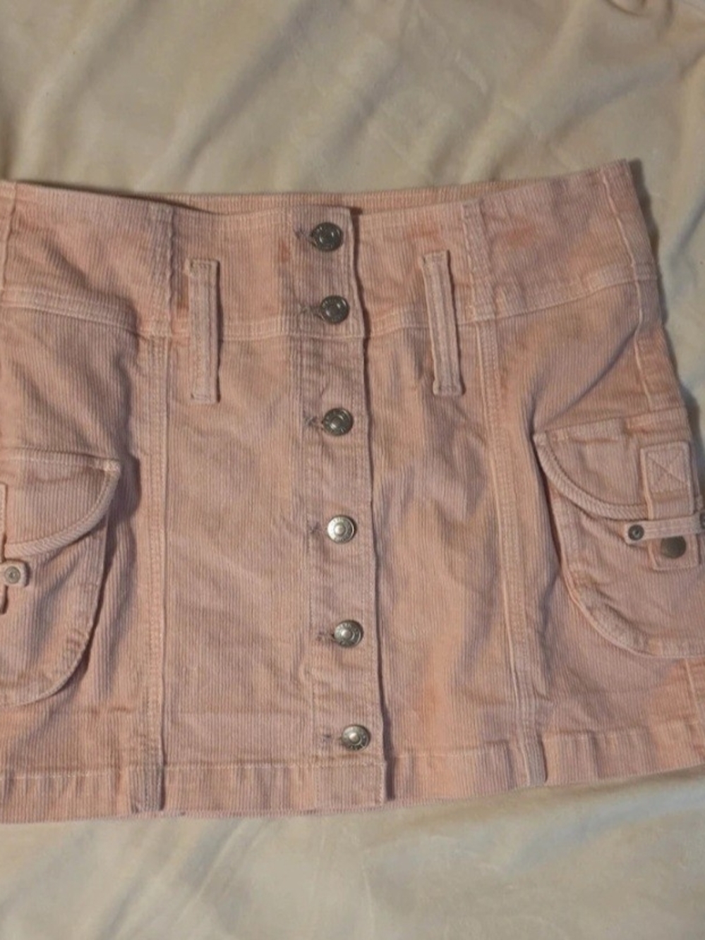 American Eagle Outfitters Pink Button-Front Corduroy Mini Skirt